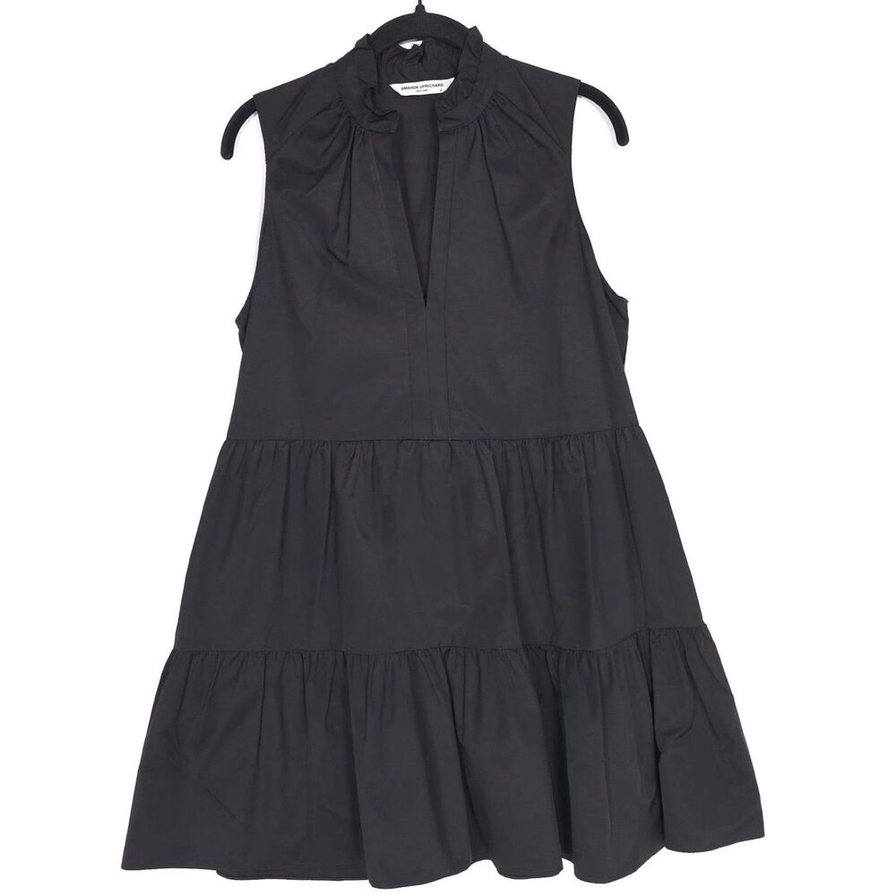 AMANDA UPRICHARD Black Sleeveless Tiered Dress V Neck A‎ Line Shift MEDIUM